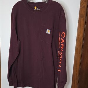 Carhartt Maroon Long Sleeve with Orange Logo